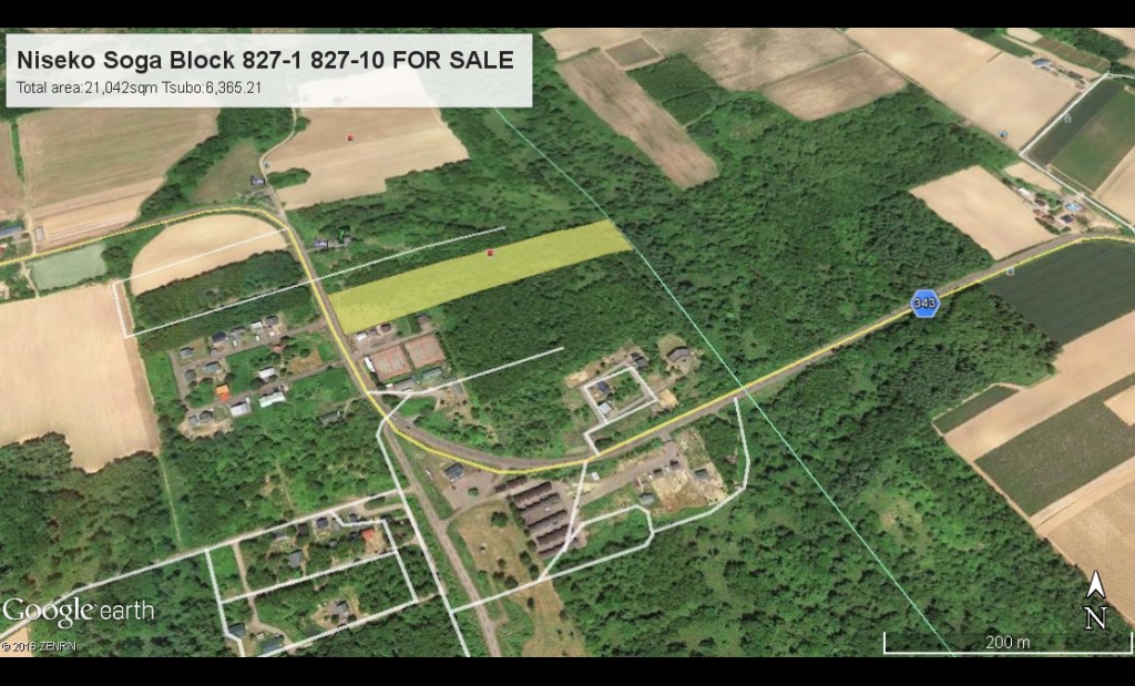 Aerial view of land parcel in Niseko Soga. This land backs onto the Kutchan Kabayama area.